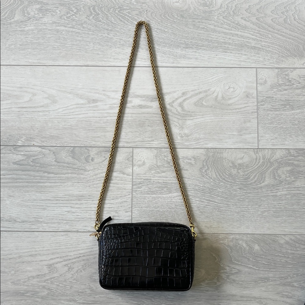 Clare V Midi Sac in Black Croc with Chain Strap